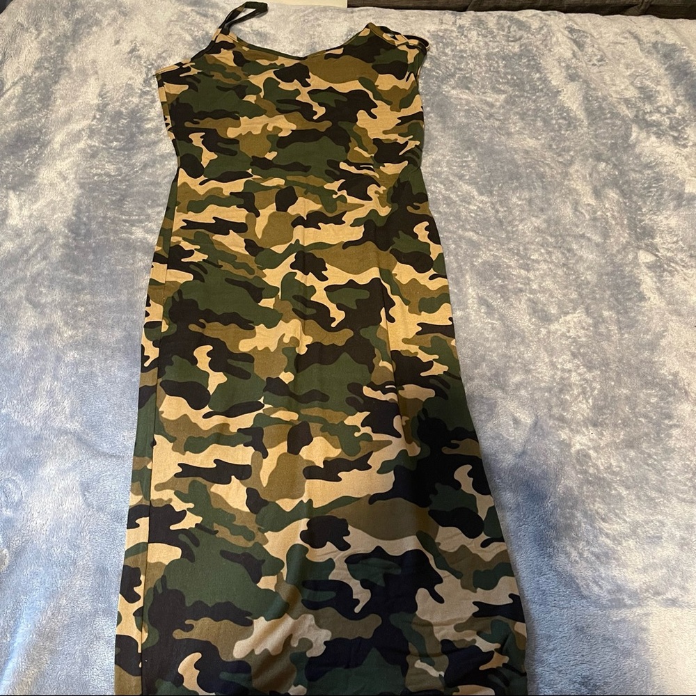 Camo tank dress with slight slit on the back